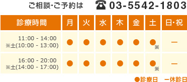 たわらクリニック東京の診療時間