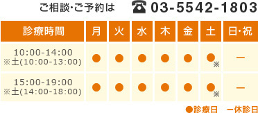 たわらクリニック東京の診療時間